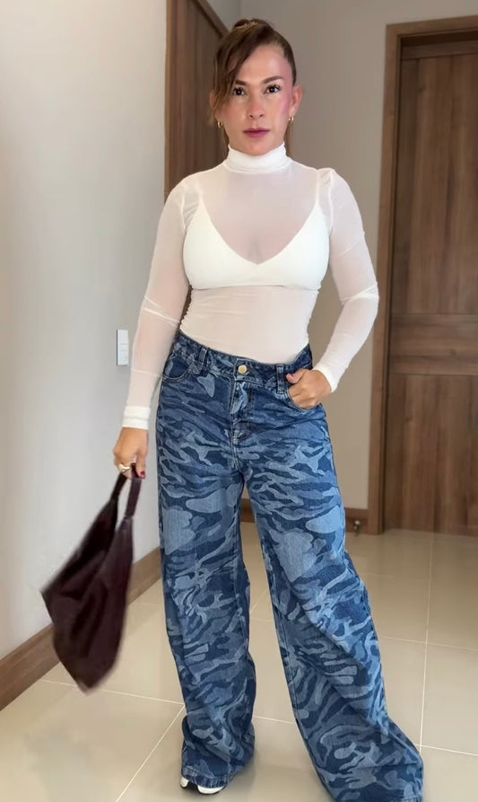jeans camuflado WIDE LEG